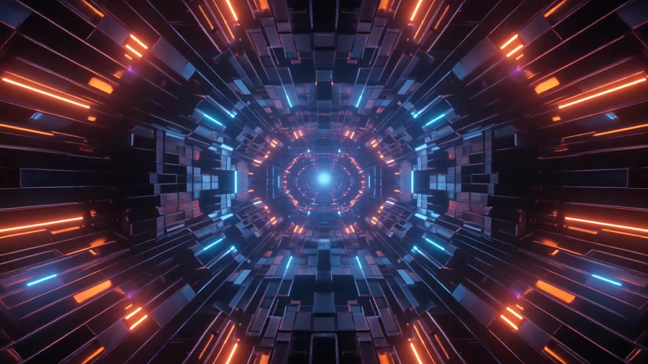 Futuristic Sci-Fi Tunnel with Glowing Blue and Orange Lights