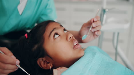 little girl receiving a dental checkup at the dentist