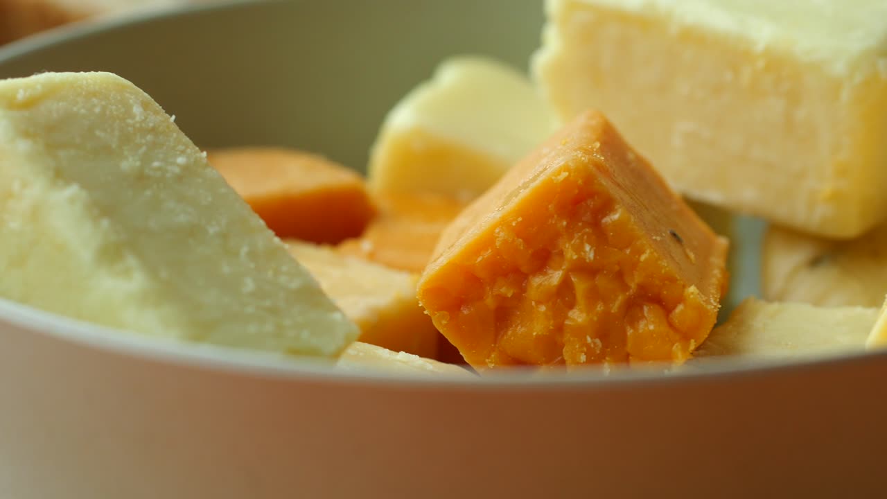 Assortment of Cheese Cubes in a Bowl