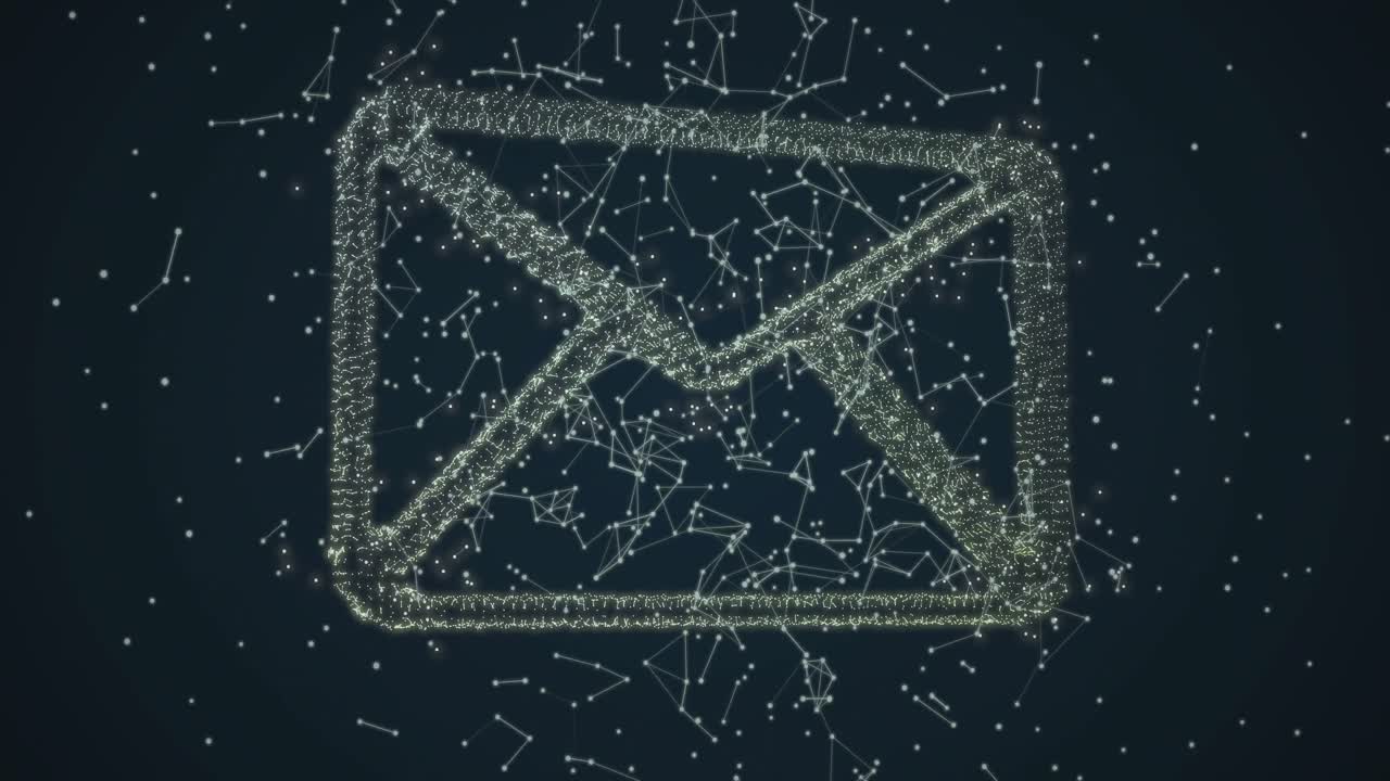 Animation of green envelope email digital icon and connections over black background