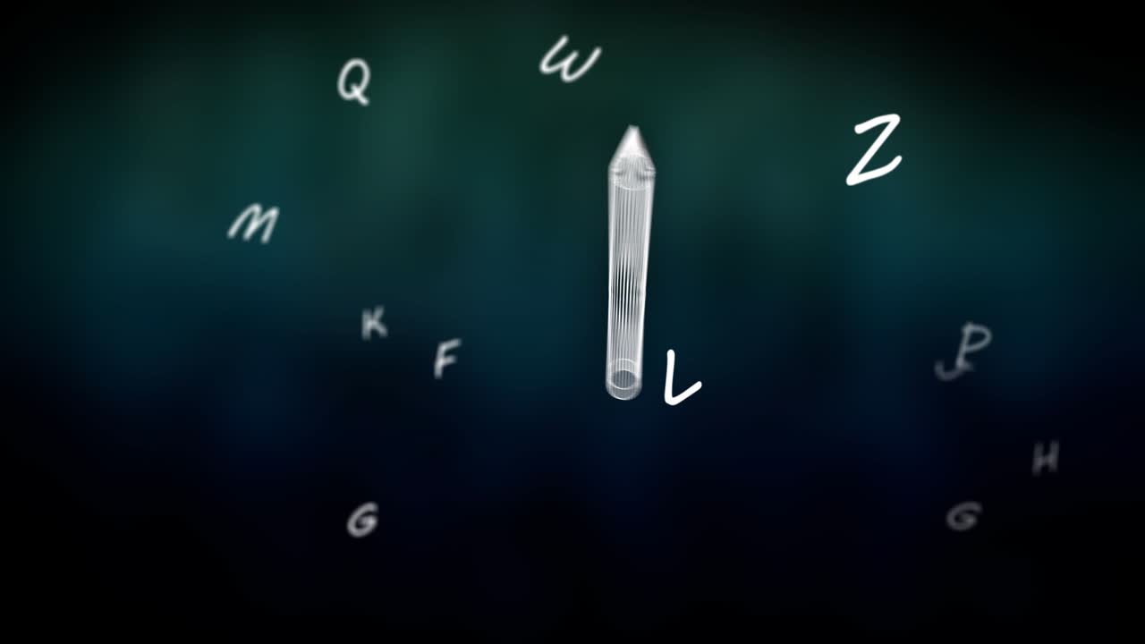 Animazione di icone di penne su lettere su sfondo nero