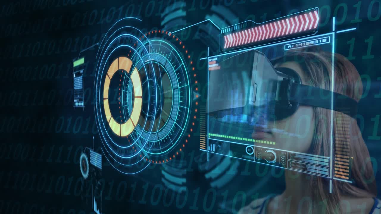 donna che usa auricolari vr con dati