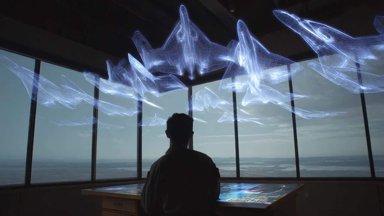 Modern technology showcases aircraft designs in an interactive space