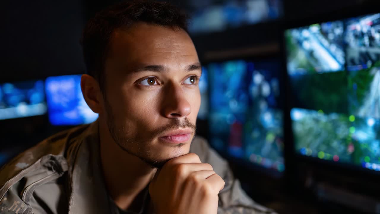 In a Moment of Deep Contemplation, an Individual Reflects in Front of Multiple Screens, Each Displaying Complex Data, Highlighting the Importance of Focus and Analysis in High-Pressure Environments