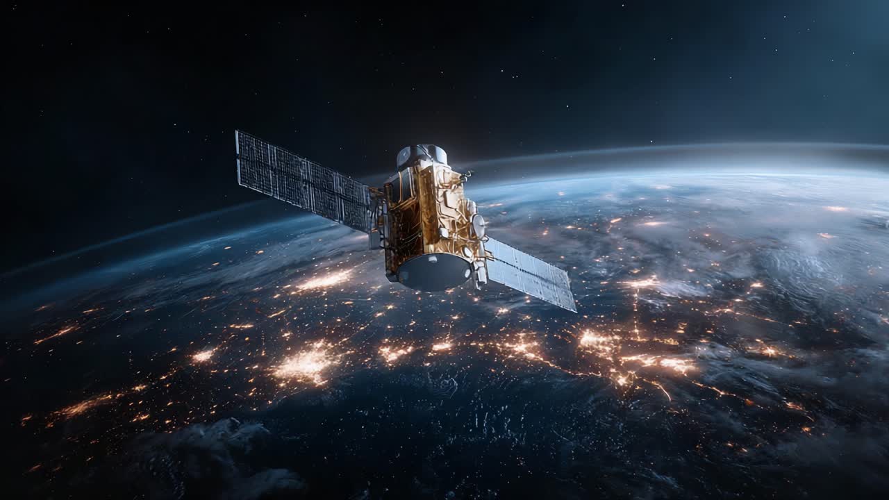 A High-Resolution View of a Satellite Orbiting Earth, Capturing the Planet's Illuminated Surface and the Vastness of Space in Stunning Detail