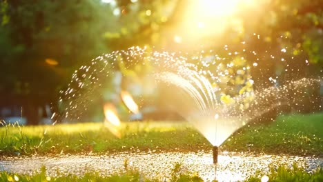 un rociador está rociando agua en un césped