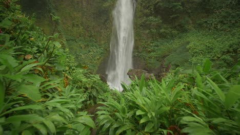 tropical pathway leading towards stunning muralla waterfall in canyon