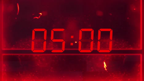 animation of digital timer with countdown over red background with glitch