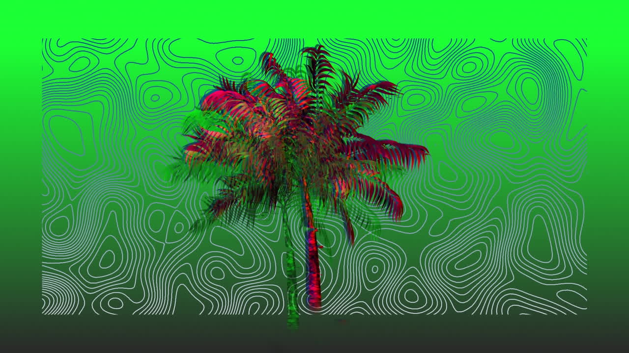 animación de una palmera en movimiento, sobre líneas de contorno, en verde