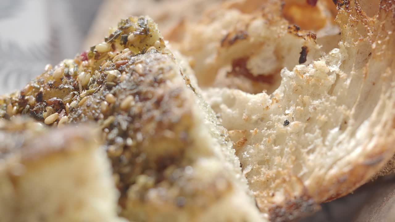 Close-up of Slices of Toasted Bread with Spices