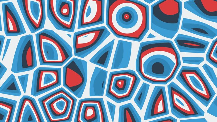 Abstract animation of colorful red, blue and white moving geometrical shapes. Seamless loop animated background, wallpaper.