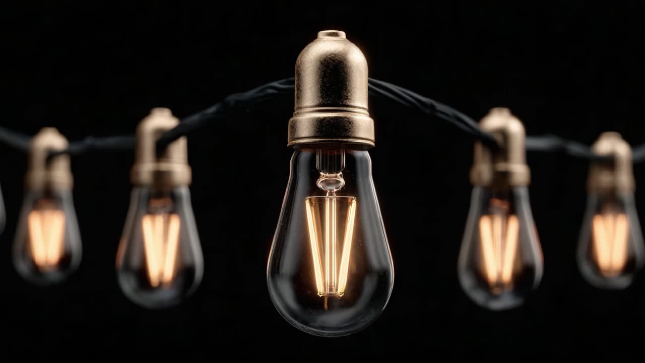Aesthetic Warm Glow of Vintage Bulbs: Captivating Close-up Shots of Illuminated Light Fixtures Against a Dark Background Showcasing Detailed Craftsmanship