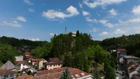 city of cazin in una-sana canton, bosnia and herzegovina - aerial drone shot