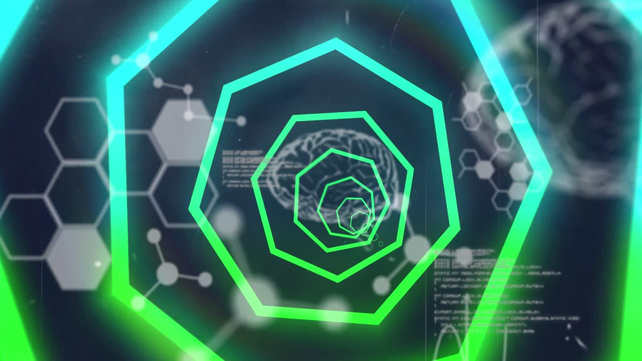 과학 데이터 처리를 통해 네온 기하학적 모양의 애니메이션