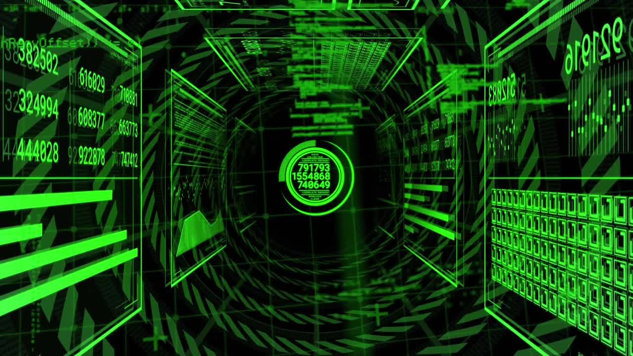 Animation of data processing on black background
