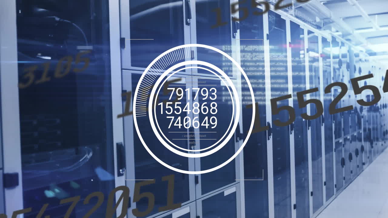 animación del escaneo del alcance y el procesamiento de datos a través de servidores informáticos