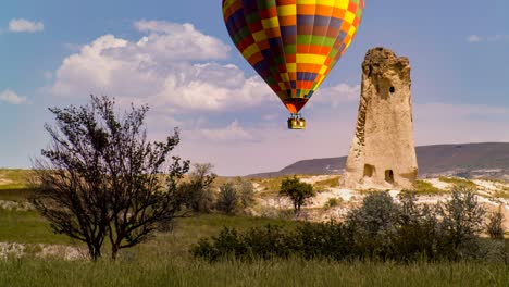 Cinemagraph-of-hot-air-balloons-rising-over-a-karst-in-Cappadocia,-Turkey