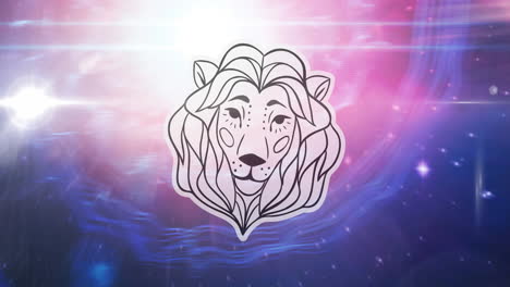animación del signo de la estrella de leo sobre el sol brillando y las estrellas en la noche de color rosa a cielo azul