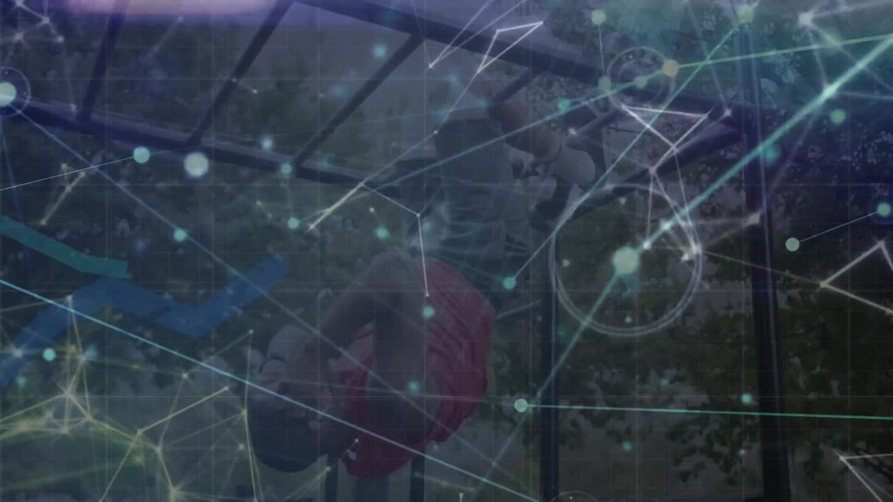 야외 운동을 하는 백인 남성에 대한 연결 네트워크의 애니메이션