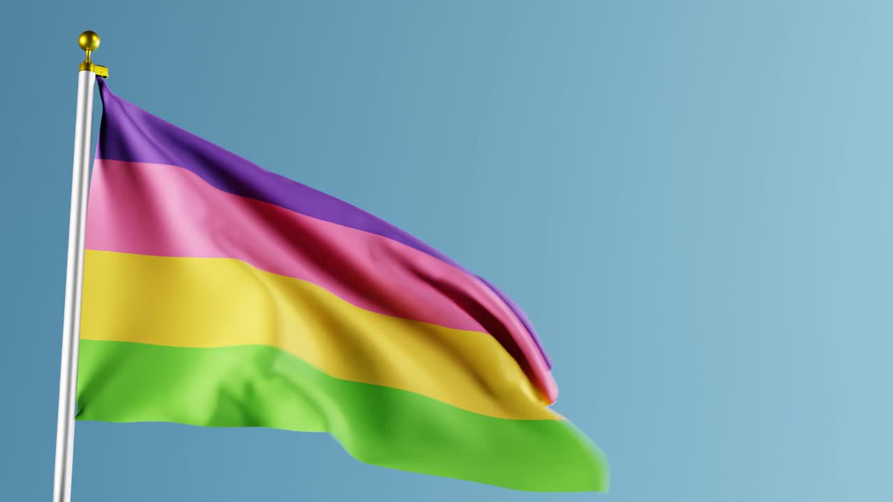 plano de cerca de una bandera lesbiana en un asta ondeando contra una pantalla azul - identidad de género y sexualidad humana