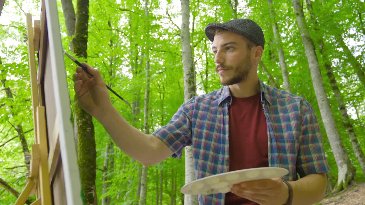 el pintor dibuja un cuadro.