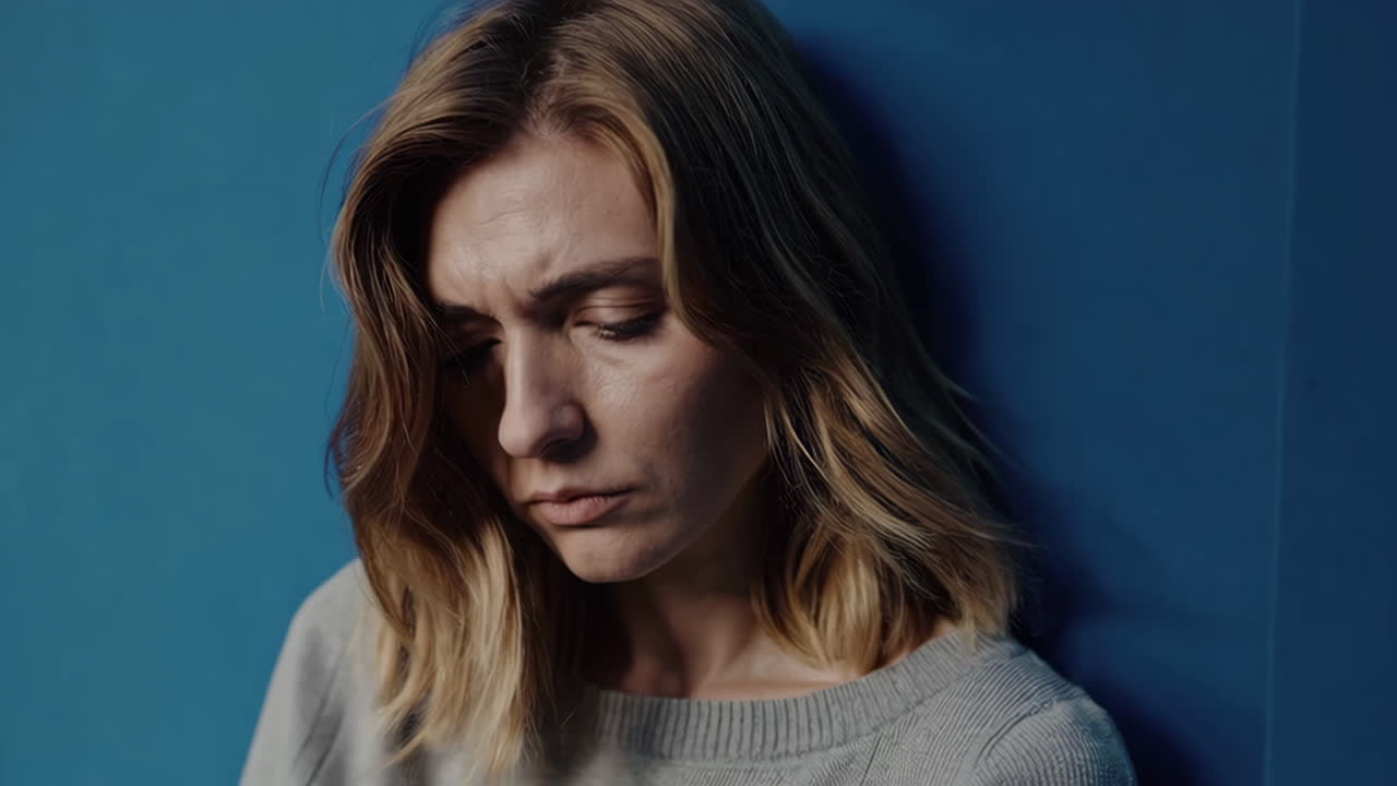 A woman grappling with feelings of sadness and distress