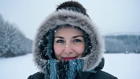 a woman smiling in the snow