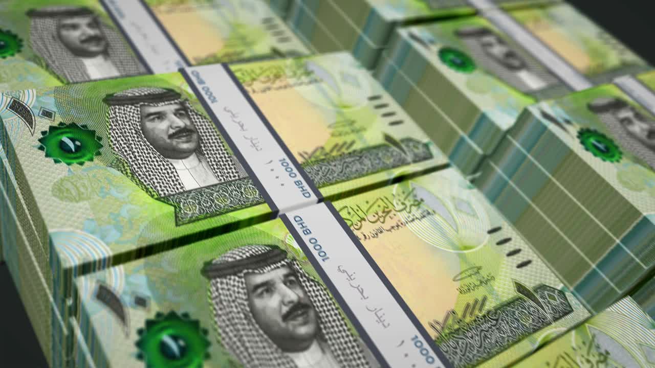 billetes de dinero de dinar de bahréin envueltos en un bucle sin costuras