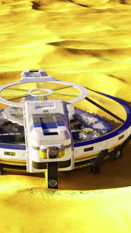 research vessel conducting experiments on a distant golden planetary surface