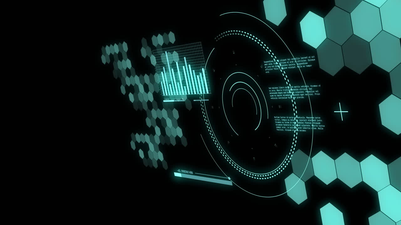 Animation of data processing with scope scanning on black background