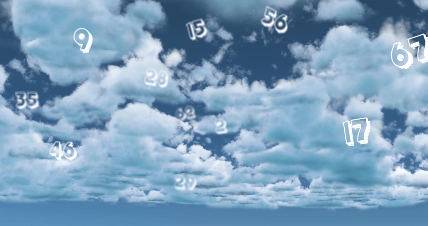 Animaatio numerotiedon käsittelystä pilvien yllä.
