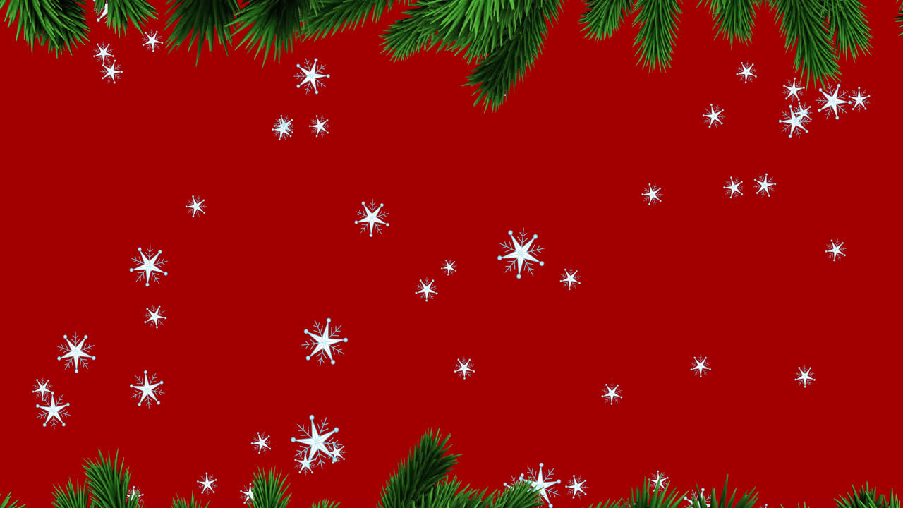 ramas de árboles de navidad y múltiples iconos de estrellas cayendo contra un fondo rojo