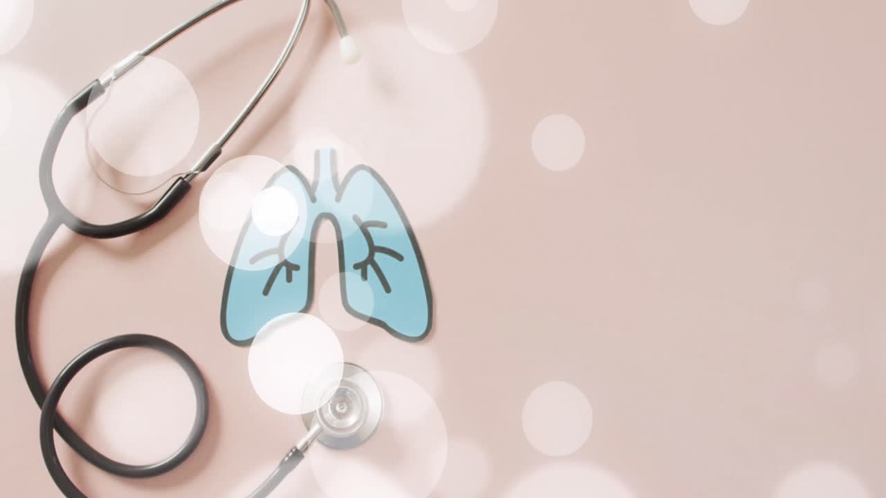 animación de puntos sobre los pulmones y el estetoscopio