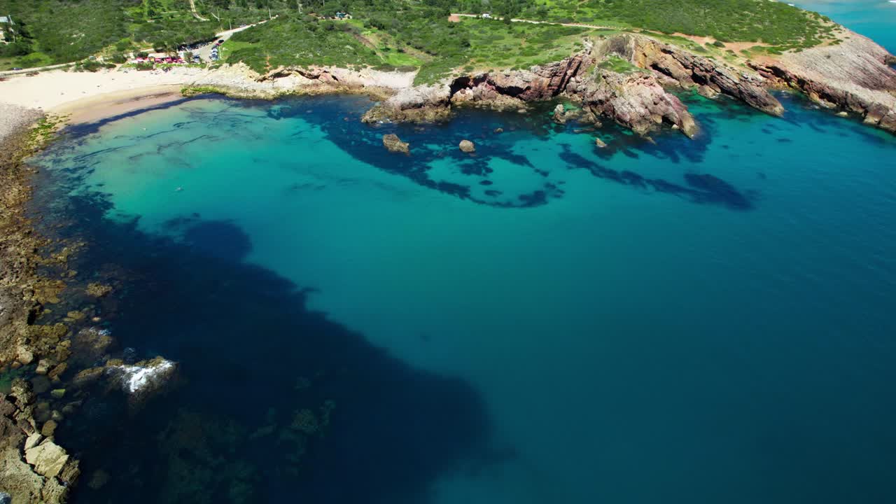 Rocky Beaches Near Praia do Amado In Carrapateira, Algarve Region Of Portugal. Aerial Shot