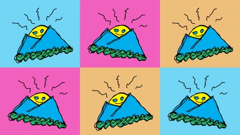niños dibujando arte pop fondo sin costuras con el tema de la montaña
