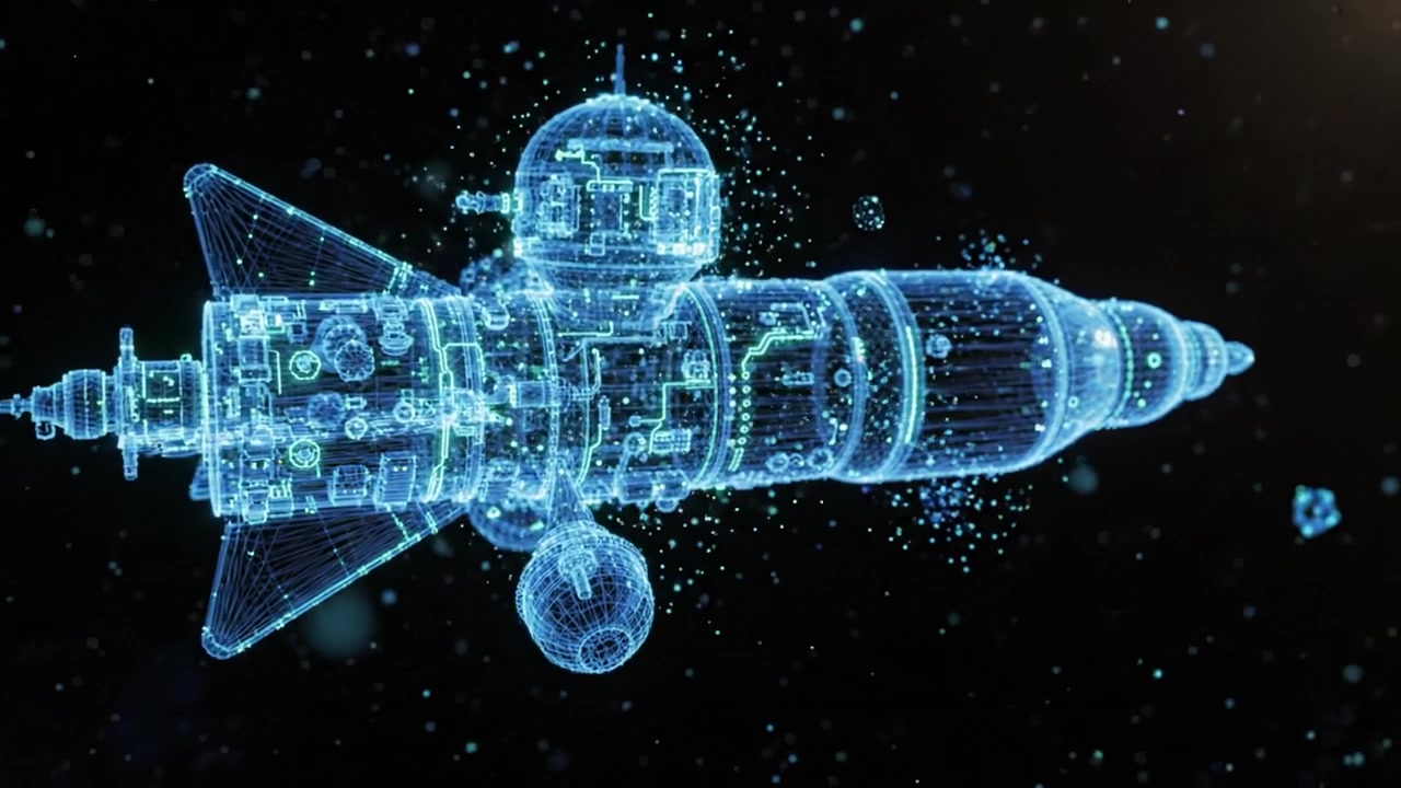 Exploring Advanced Technologies: A Futuristic Visual Journey Through Digital Spacecraft and their Intricate Structures in a Hypothetical Universe.