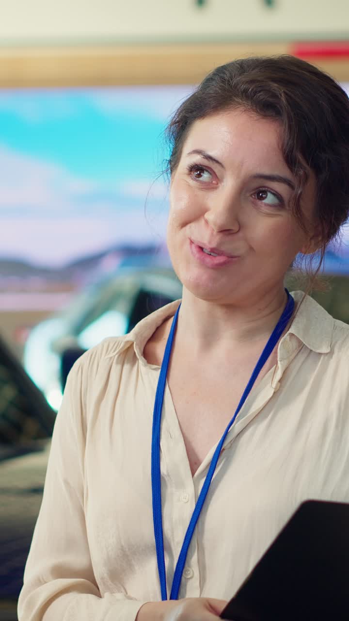 Profesionální žena mluvící a naslouchající, držící schránku na dokumenty
