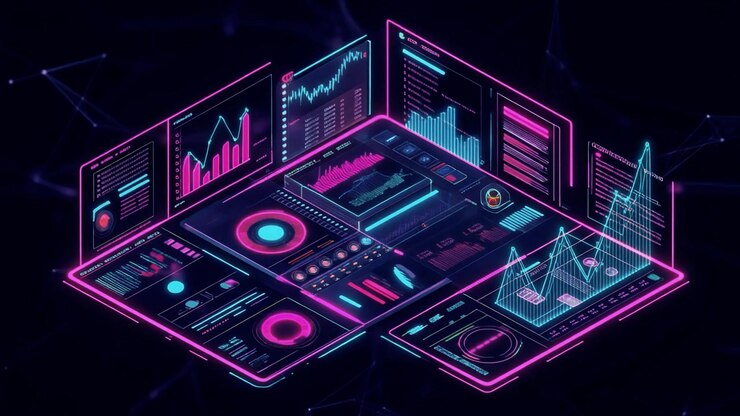 Futuristic Digital Data Dashboard with Animated Charts and Graphs