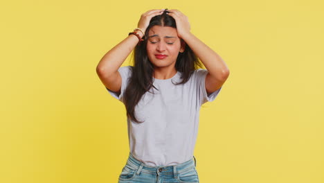 young sad woman loses becoming surprised by lottery results, bad fortune, loss, unlucky fortune news