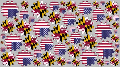 american and maryland flag gears spinning background