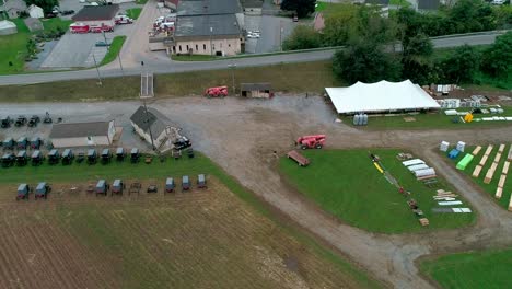 amish farmers harvesting there fall crops as seen by drone