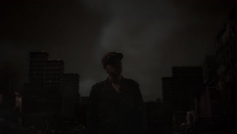 soldier in a post-apocalyptic city