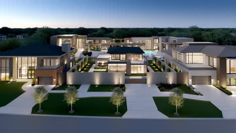 modern luxury homes and residential community at twilight