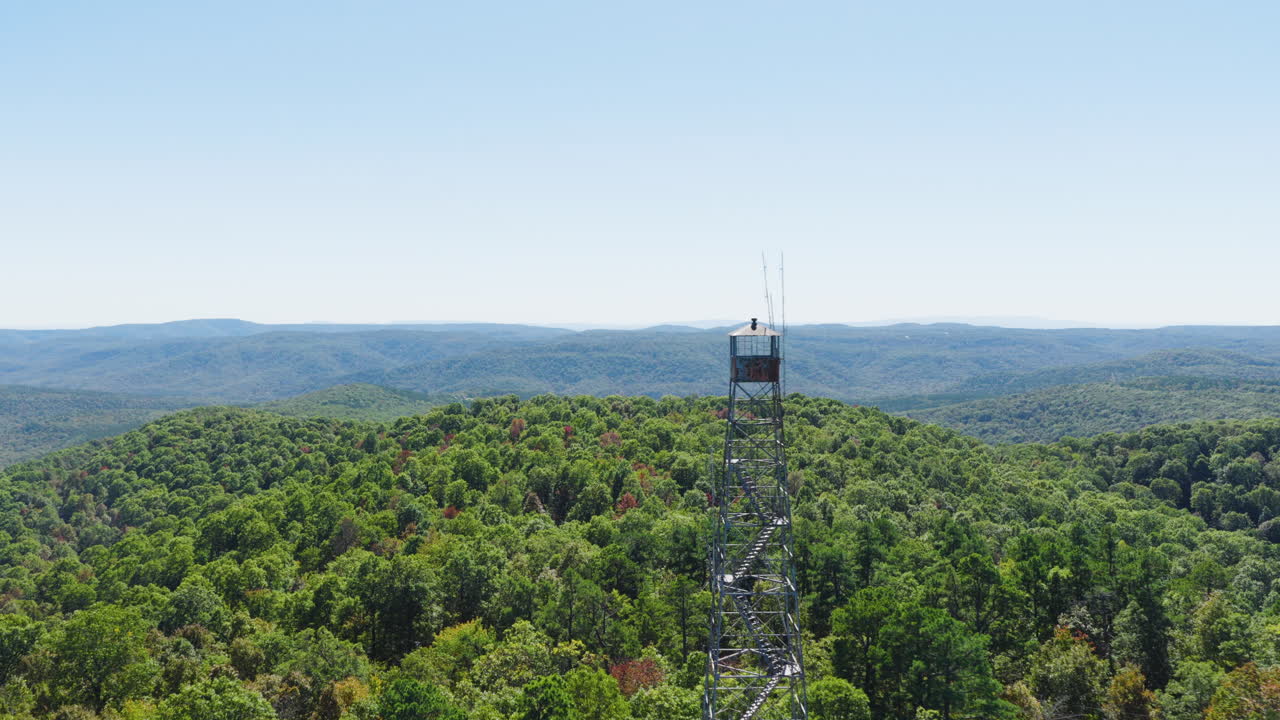 Drone Shot Of Devils Knob Lookout Tower, Ozark National Forest In Arkansas