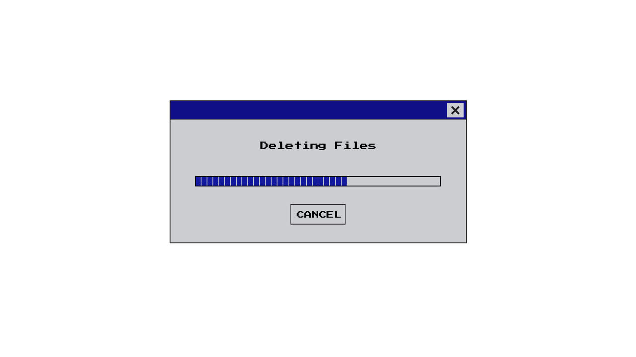 Retro Computer Pop-up Window Showing File Deletion Progress