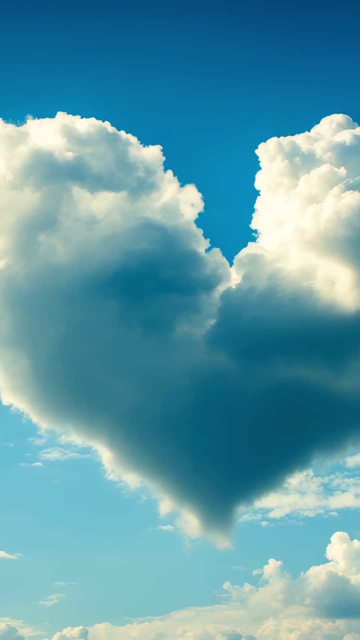 Heart cloud in blue sky. A fluffy, heart-shaped cloud adorns the clear blue sky, creating a romantic and dreamy atmosphere in the afternoon.