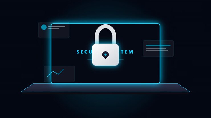 Interfaccia di sistema di sicurezza digitale con icona di lucchetto luminoso