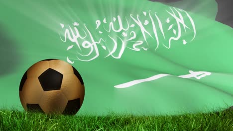 Animación-De-La-Bandera-De-Arabia-Saudita-Y-Fútbol-Sobre-El-Estadio.