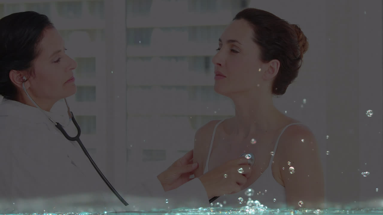 다양한 의사와 환자의 배경에 자동차와 물을 는 애니메이션