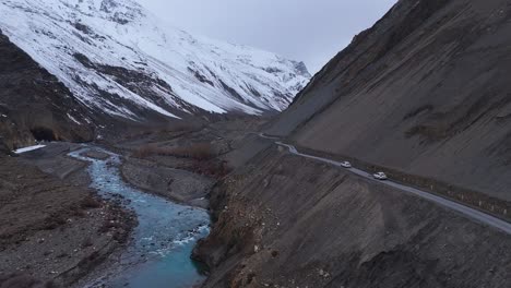 mountain road in a snowy valley